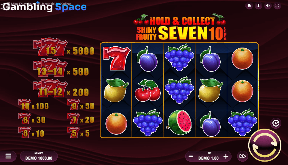 Shiny Fruity Seven 10 Lines Hold and Collect – Screenshot 1